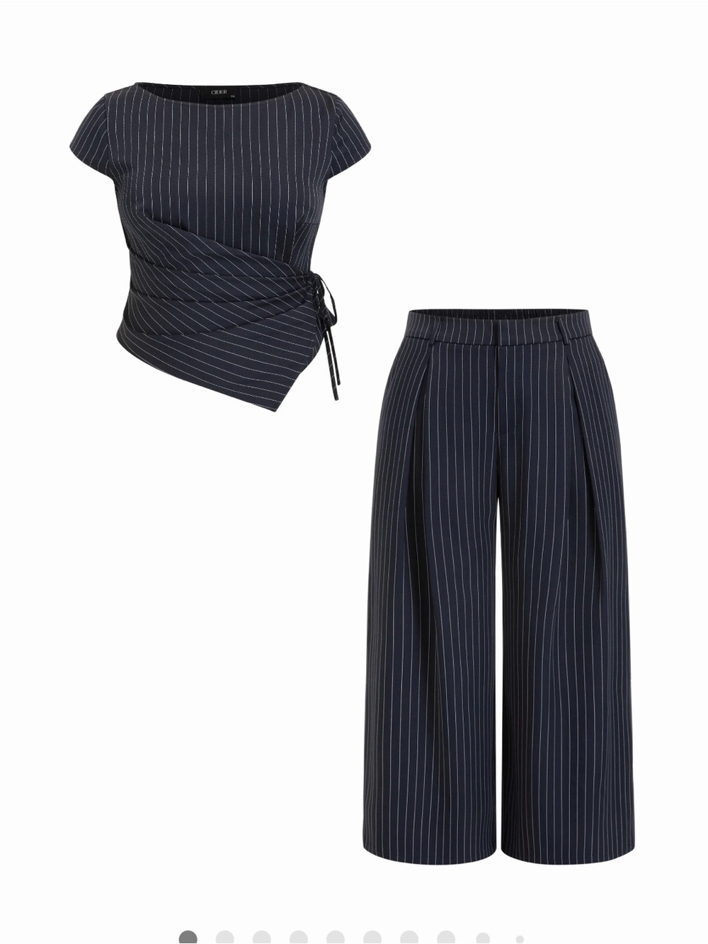 Cider STRIPED BOAT NECK WRAP TOP & MID RISE WIDE LEG TROUSERS SET CURVE & PLUS